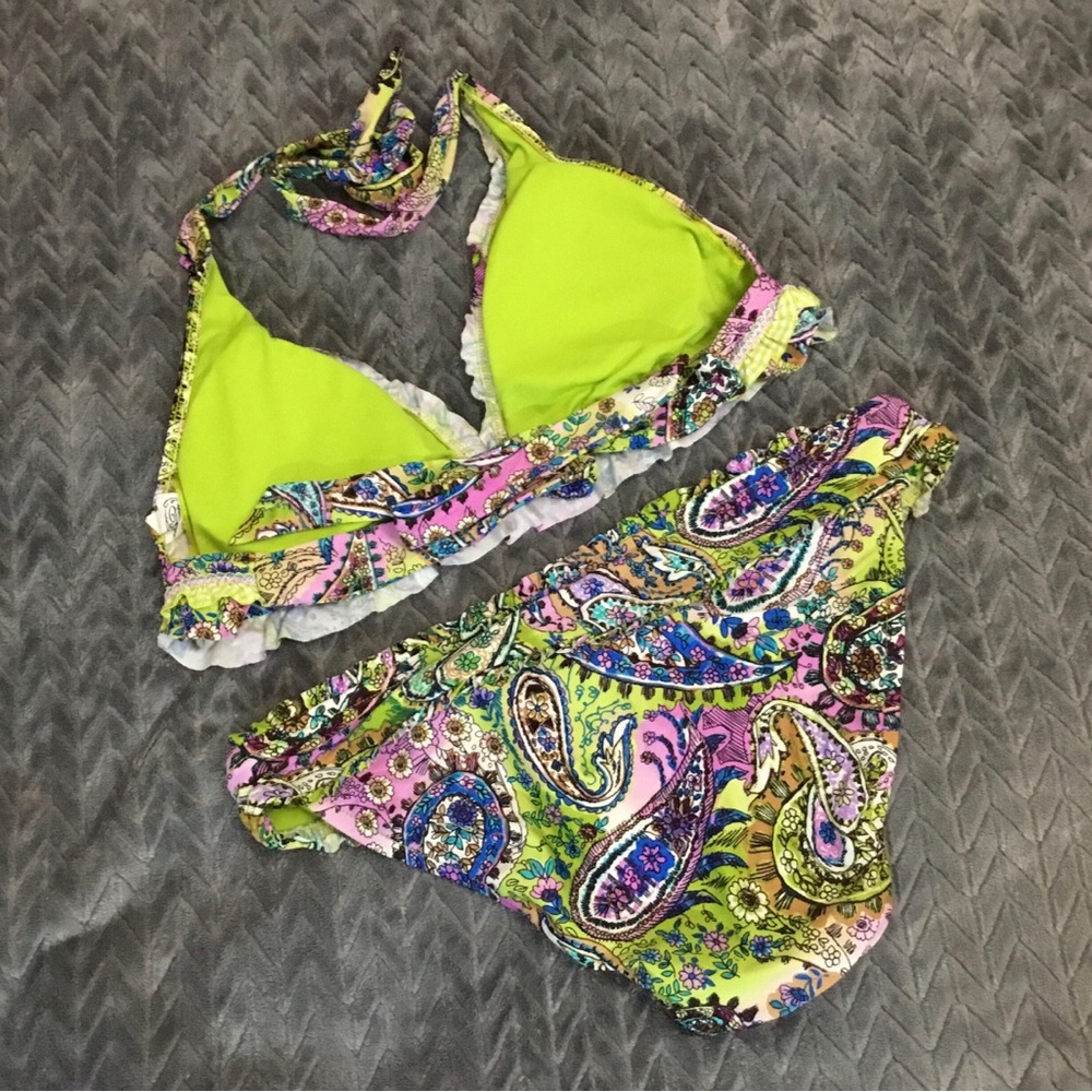 Lucky Brand Neon Paisley Bikini Swimsuit Size Medium - Picture 4 of 8